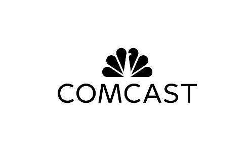 Comcast company logo with stylized peacock feather design above the text.